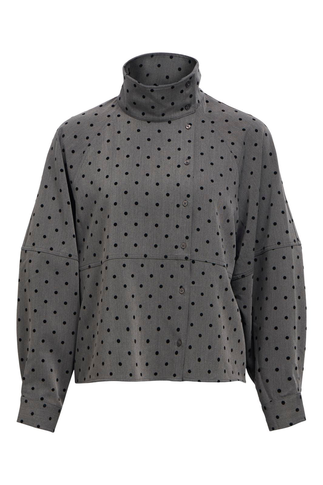 Object - Objmaxine L/S High Neck Shirt 147 - 5145514 Gunmetal Black Dots