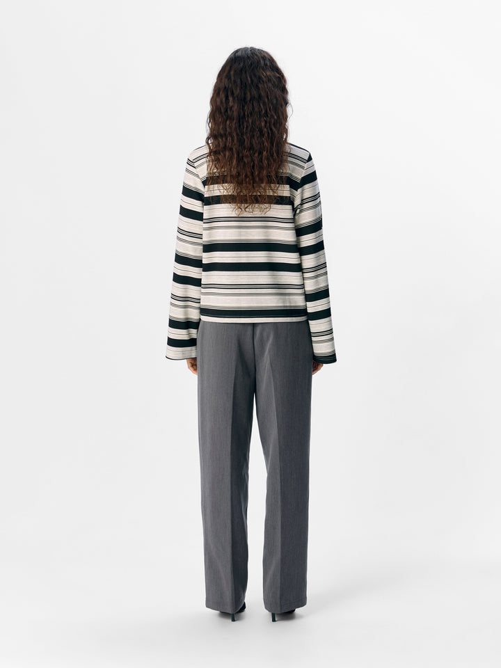 Object - Objpollo L/S Polo Top Dfw - 4828290 Light Grey Melange Black-Cd Bluser 