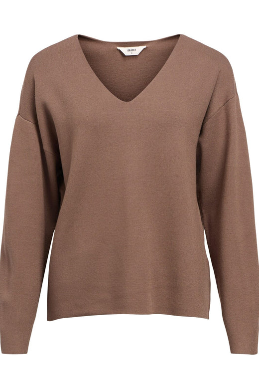 Object - Objreynard V-Neck Pullover - 4649720 Morel Strikbluser 