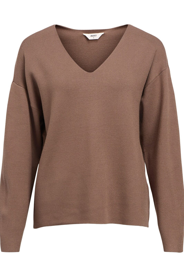 Object - Objreynard V-Neck Pullover - 4649720 Morel Strikbluser 