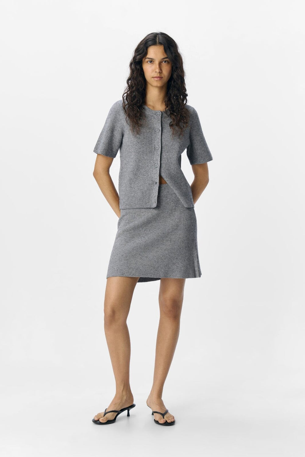 Object - Objviola Re Short Knit Skirt - 4789501 Medium Grey Melange Nederdele 