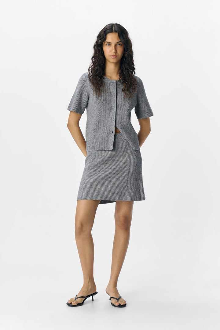 Object - Objviola Re Short Knit Skirt - 4789501 Medium Grey Melange Nederdele 