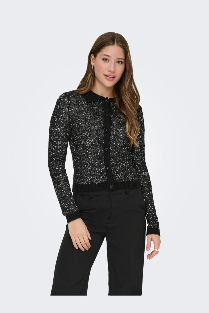 Only - Onlabby Ls Polo Sequins Cardigan Knt - 4958262 Black Silver Sequins