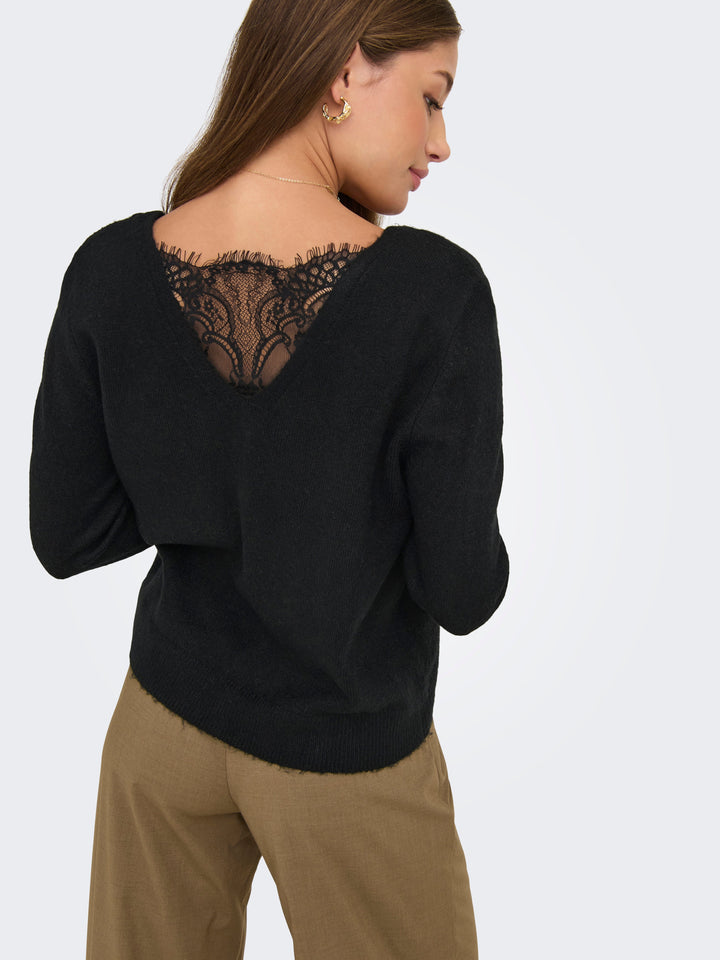 Only - Onladele Ls Lace Mix Revers Cardi Cc Knt - 4852367 Black Black Lace Cardigans 