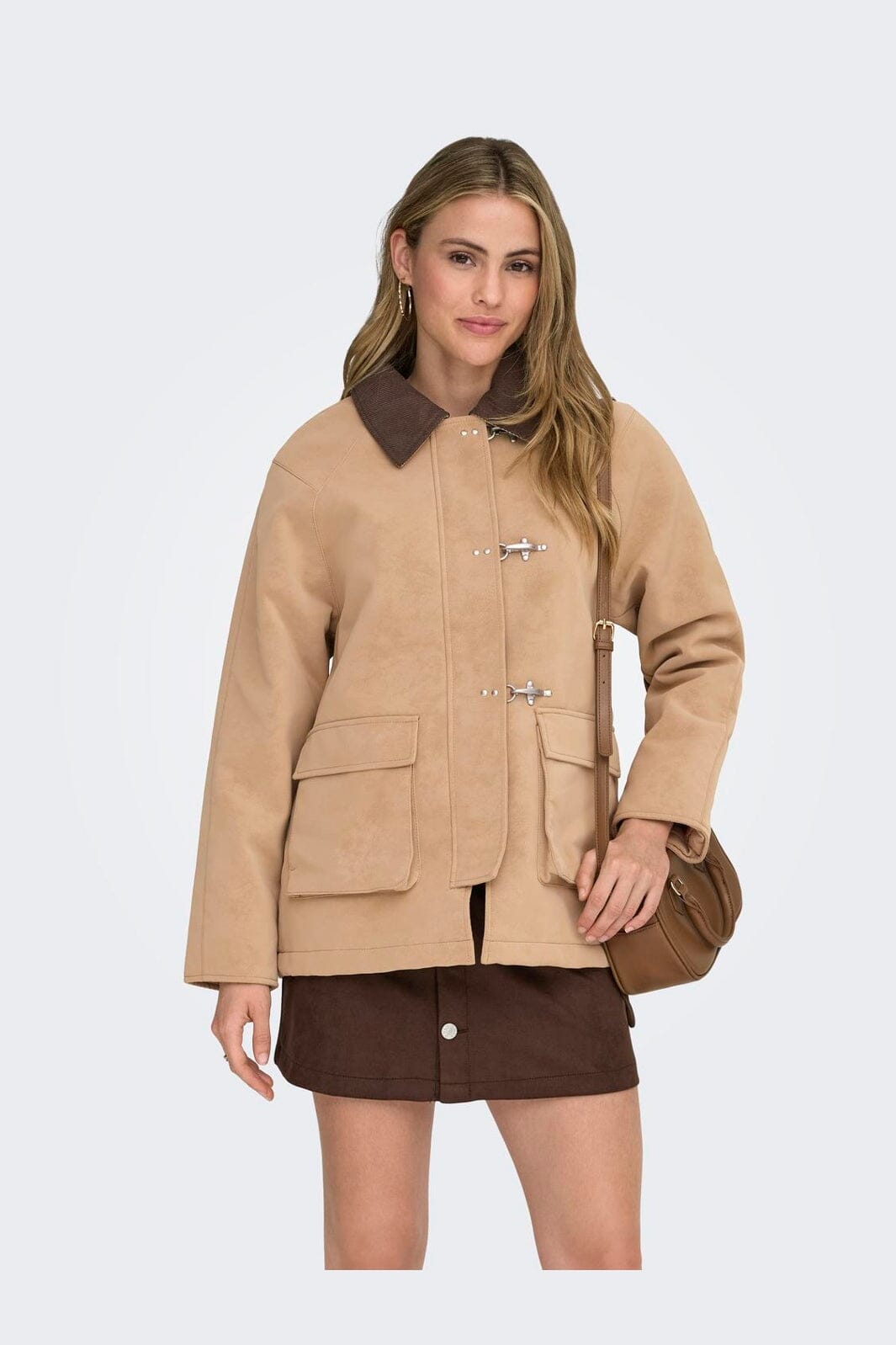 Only - Onlaggie Faux Suede Contrast Jacket - 4960014 Tannin
