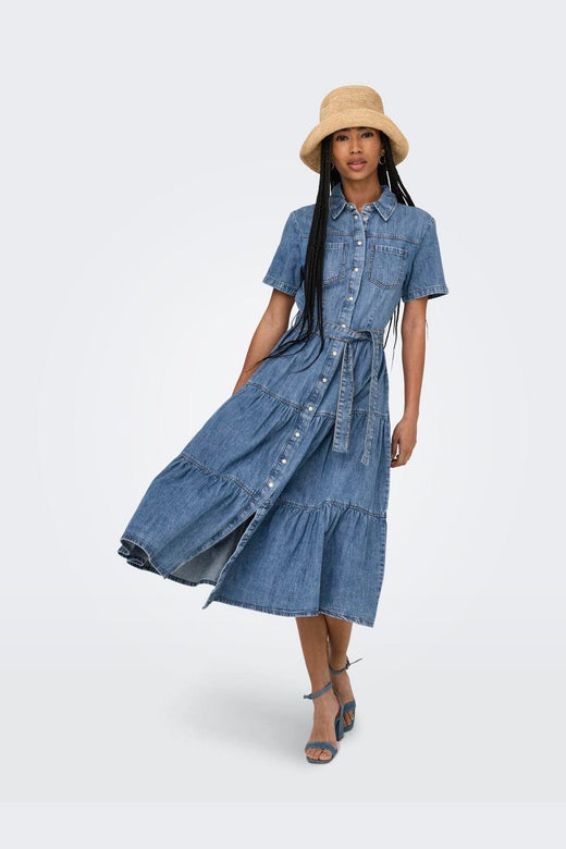 Only - Onlaliyah S/S Layer Dress Akm - 4531306 Medium Blue Denim