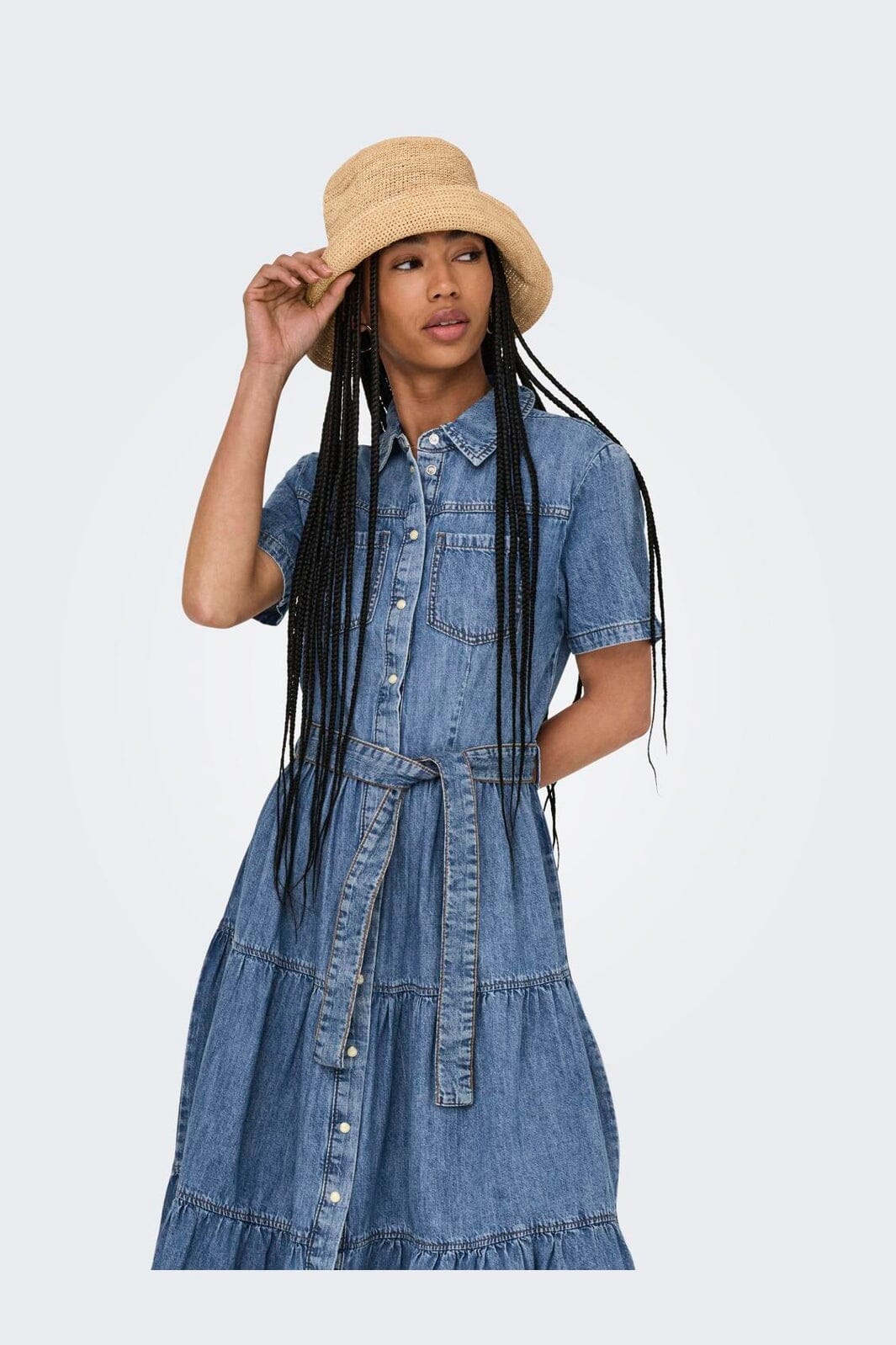 Only - Onlaliyah S/S Layer Dress Akm - 4531306 Medium Blue Denim