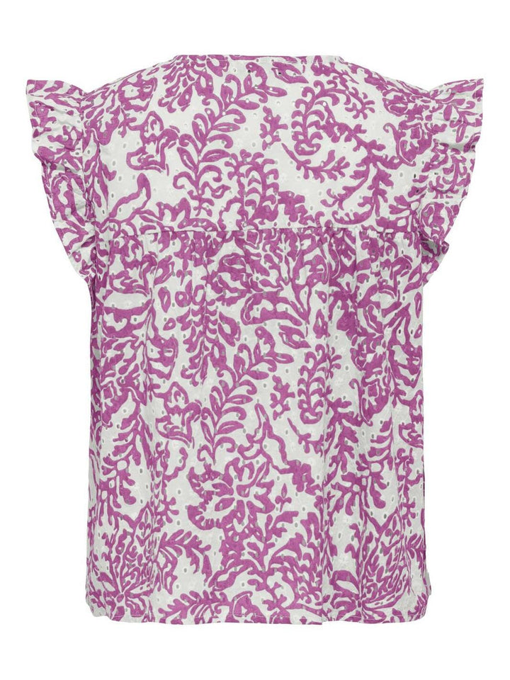 Only - Onlamanda Chanee Cap Emb Top - 4868768 Cloud Dancer W Spring Crocus