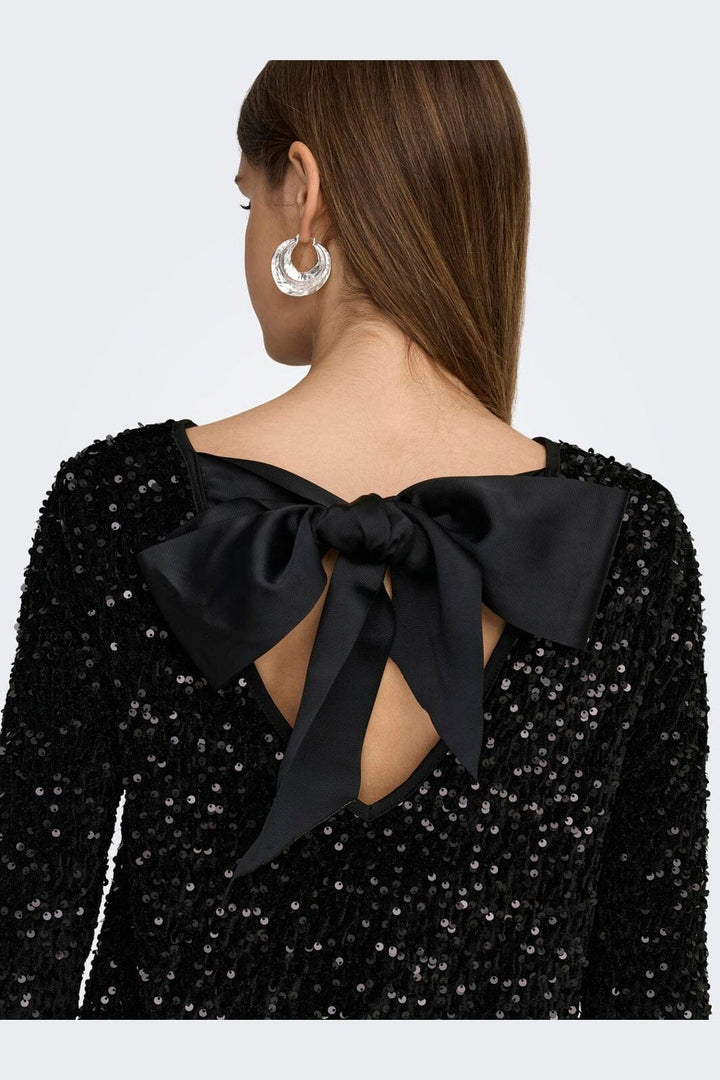 Only - Onlanika Sequins Ls Bow Dress - 4930221 Black Black Sequins