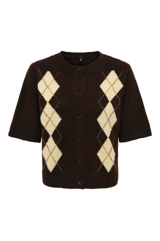 Only - Onlarzi 2/4 Jaq O-Neck Cardigan Knt - 5103942 Coffee Bean Harlequin/Birch/Walnut/Dtm Button