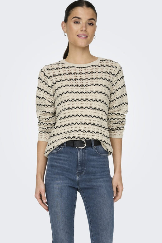 Only - Onlasa Ls Structure O-Neck Knt - 4509145 Birch Black