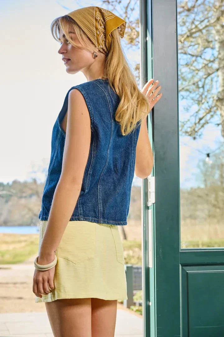 Only - Onlaya S/L Fitted Vest Tai - 4869959 Dark Blue Denim Toppe 