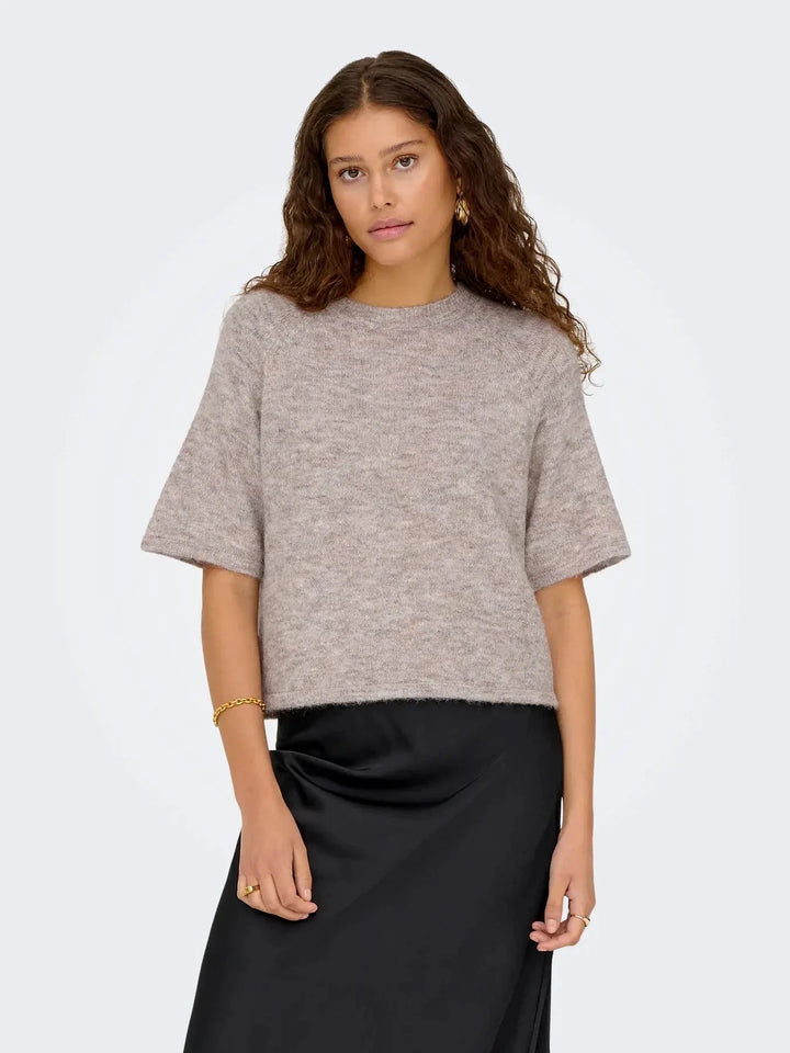 Only - Onlazu 2/4 Raglan O-Neck Knt - 4895122 String Melange Strikbluser 