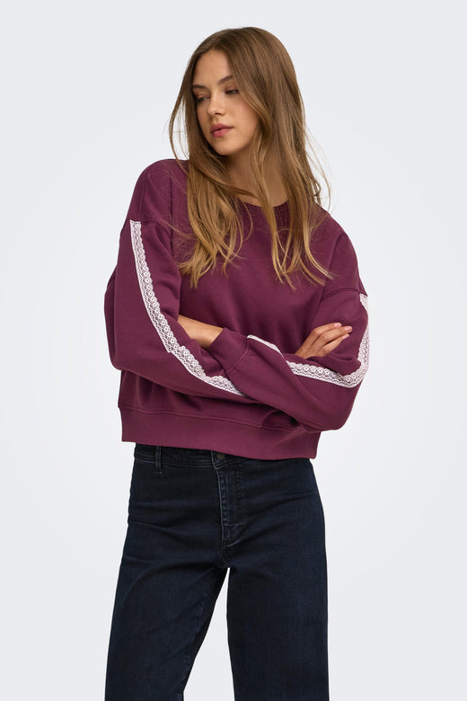 Only - Onlbeauty L/S Crew Neck Swt - 5190775 Fig Lace Pale Lilac Sweatshirts 