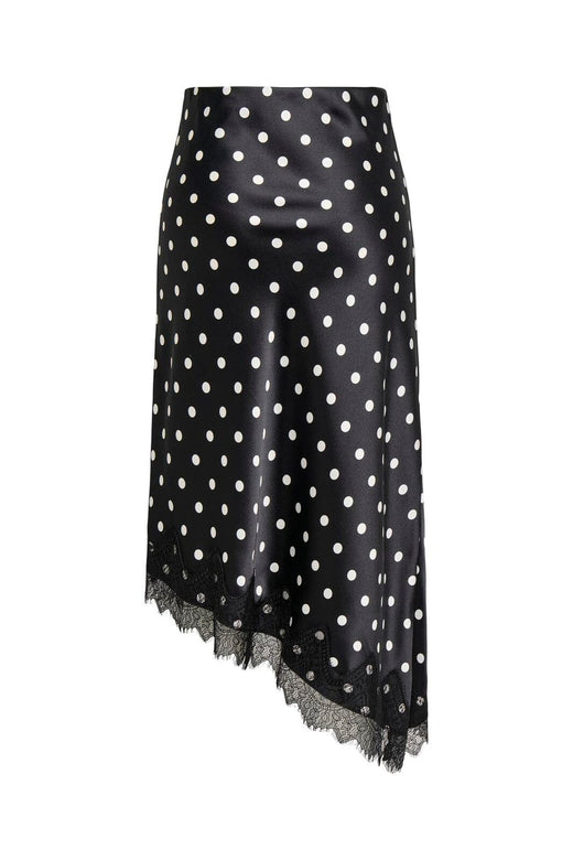 Only - Onlbella Slanted Satin Lace Skirt - 5127225 Black White Dot And Black Lace