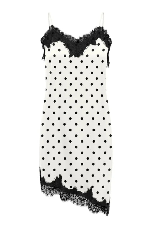 Only - Onlbella Strap Satin Lace Dress - 5126141 Cloud Dancer Black Dot And Black Lace Kjoler 
