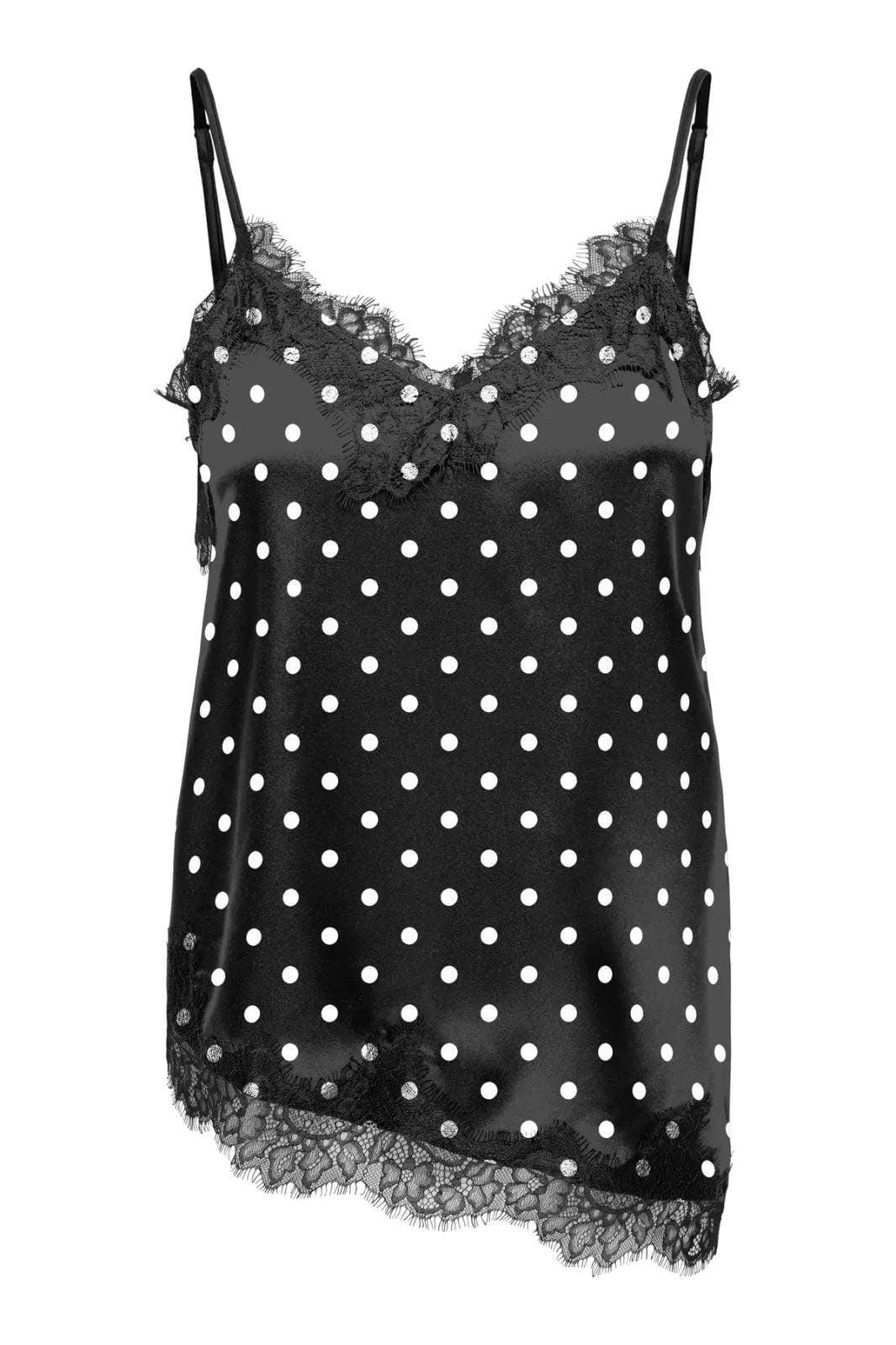 Only - Onlbella Strap Satin Lace Top - 5126119 Black White Dot And Black Lace Toppe 