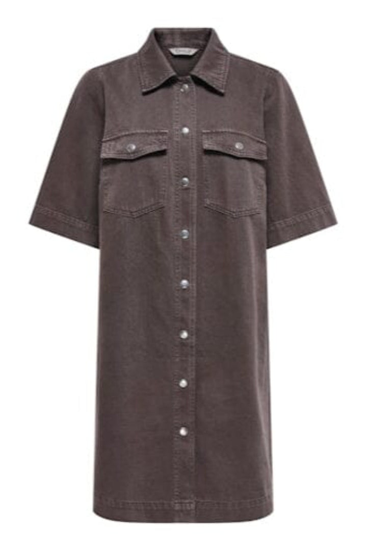 Only - Onlbelle-Silla S/S Button Dress - 4839775 Seal Brown Kjoler 