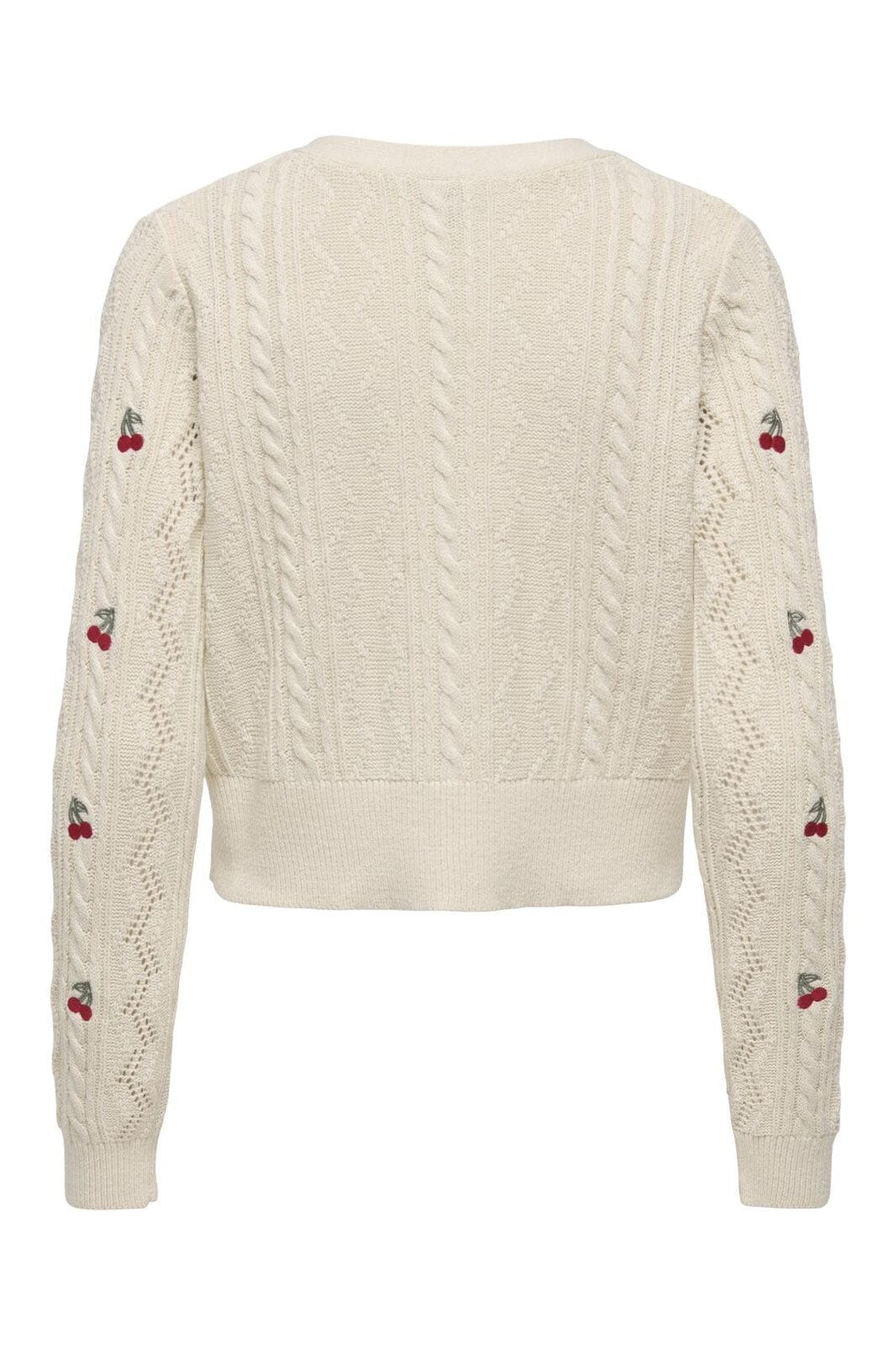 Only - Onlbirtie Ls Emb V-Neck Cardigan Knt - 4982281 Ecru Barbad Cherry/Laurel Wre/Cherry Emb