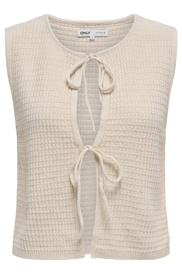 Only - Onlbirtie Sl Tie V-Neck Vest Cc Knt - 4777998 Birch Frakker 