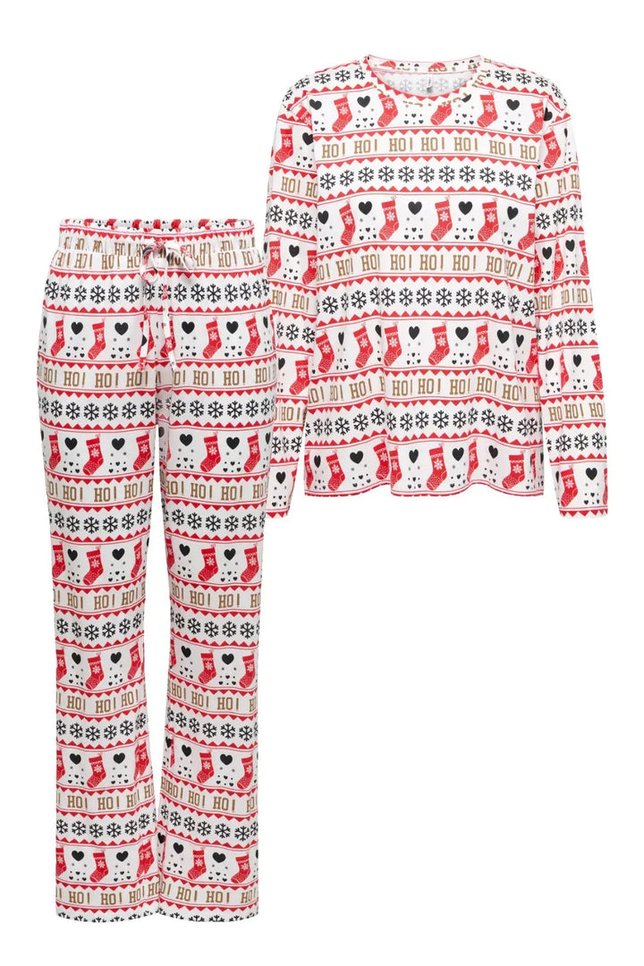 Only - Onlblanca L/S Nightwear Secs - 4917790 Cloud Dancer Ho Ho Ho Nattøj 