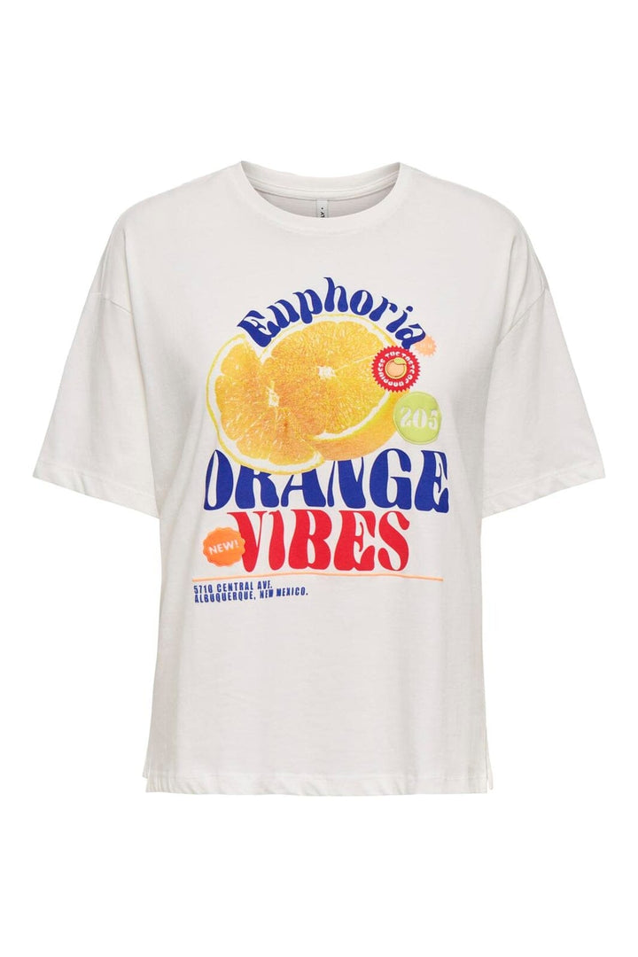 Only - Onlbolette S/S Top Box Cc - 4936979 Cloud Dancer Orange Vibes