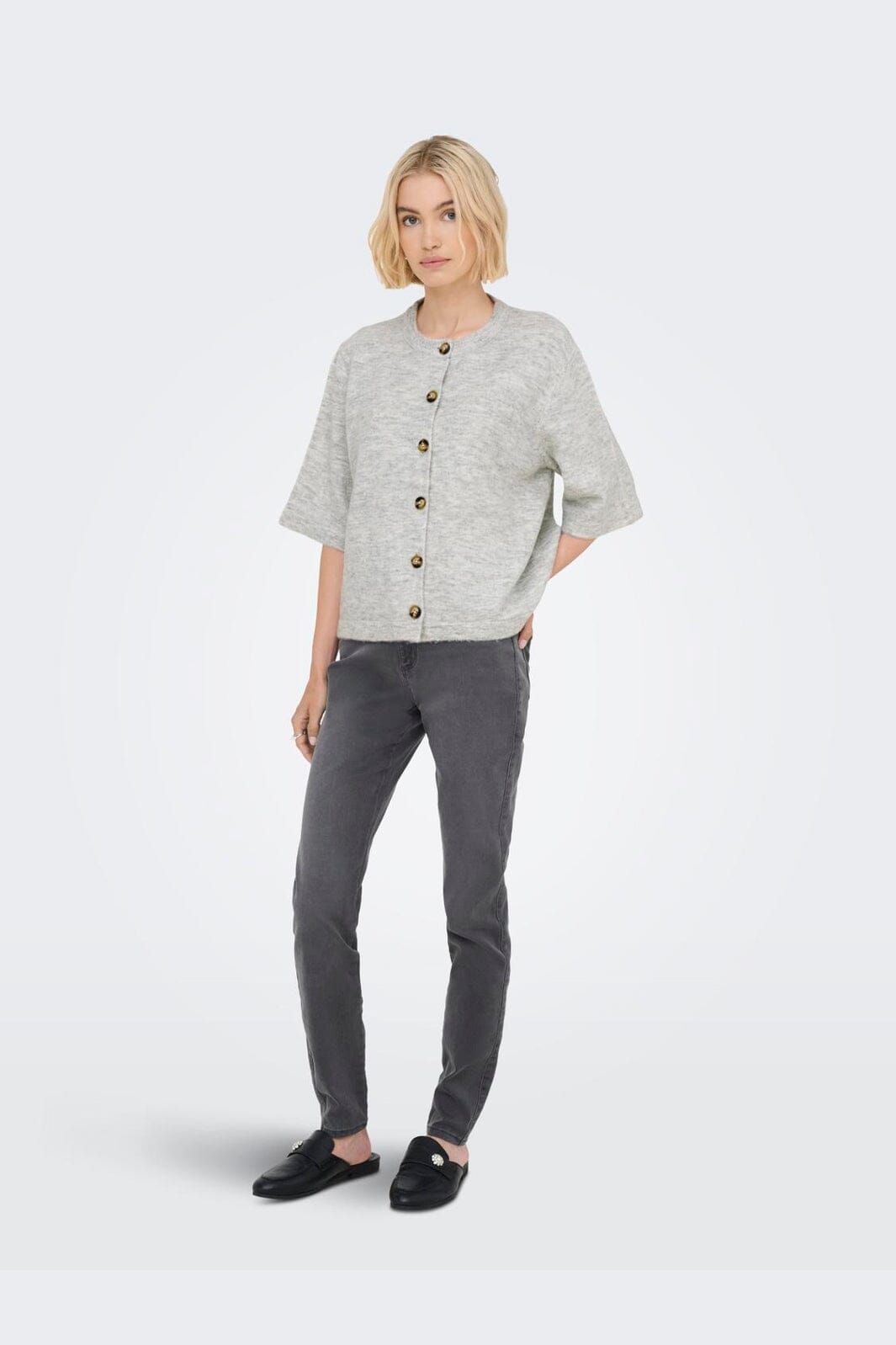 Only - Onlcamilla S/S Cardigan Knt - 4758829 Light Grey Melange