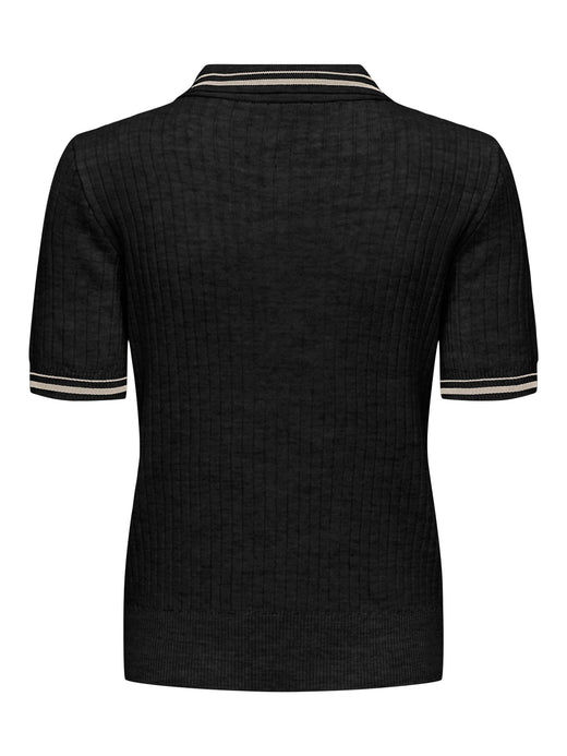 Only - Onlcanton Ss Polo Pull Knt - 4931897 Black Birch Melange/Fmop Button Skjorter 