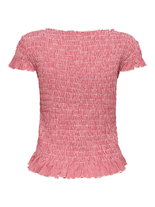 Only - Onlcelle Life Cap Smock Boatneck Top - 4962067 Barbados Cherry Cloud Dancer (Cil) Toppe 