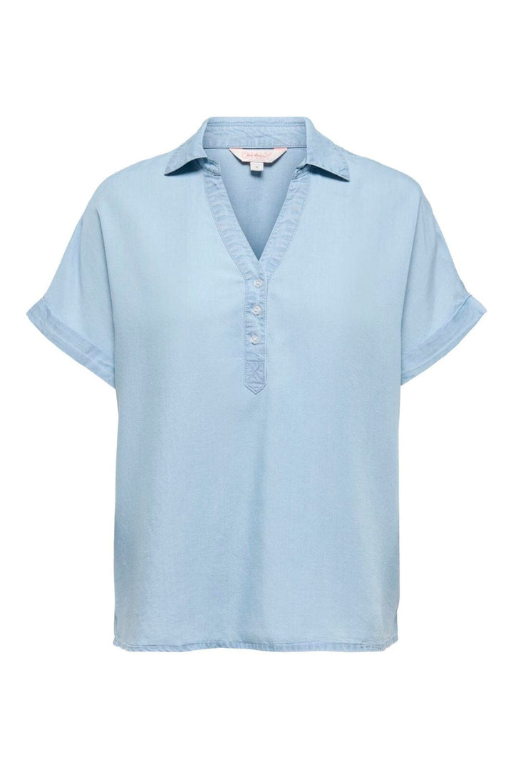Only - Onlcharis Life Cap Sleeve Shirt Cc - 4910840 Light Blue Denim