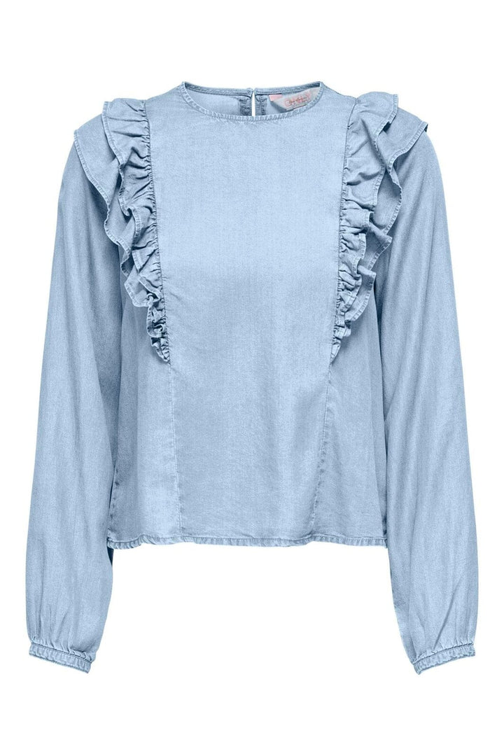 Only - Onlcharis Life Ls Frill Top Cc - 4977059 Light Blue Denim
