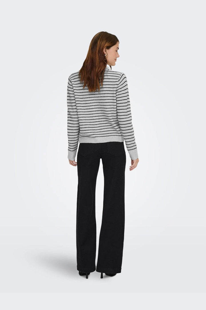Only - Onlchester Life Ls Stripe Cardi Cc Knt - 4959097 Light Grey Melange Black/Silver Button