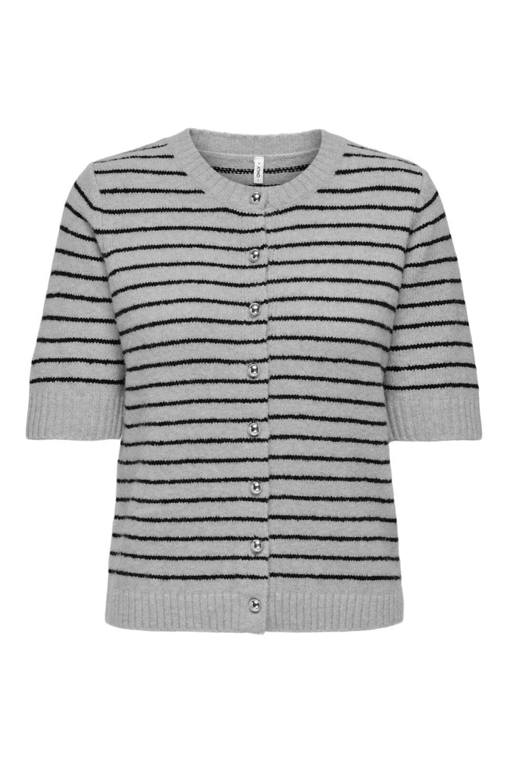 Only - Onlchester Life Ss Stripe Cardi Cc Knt - 4959813 Light Grey Melange Black/Silver Button
