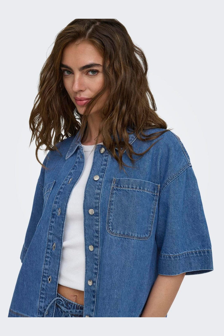 Only - Onlcleo Life Ss Shirt Pim - 5045119 Medium Blue Denim