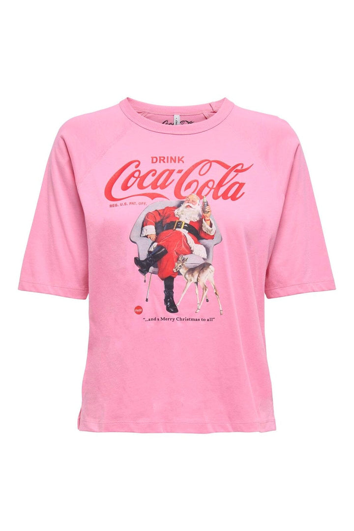 Only - Onlcoca Cola Xmas Life S/S Top - 4837323 Sachet Pink Santa And Deer