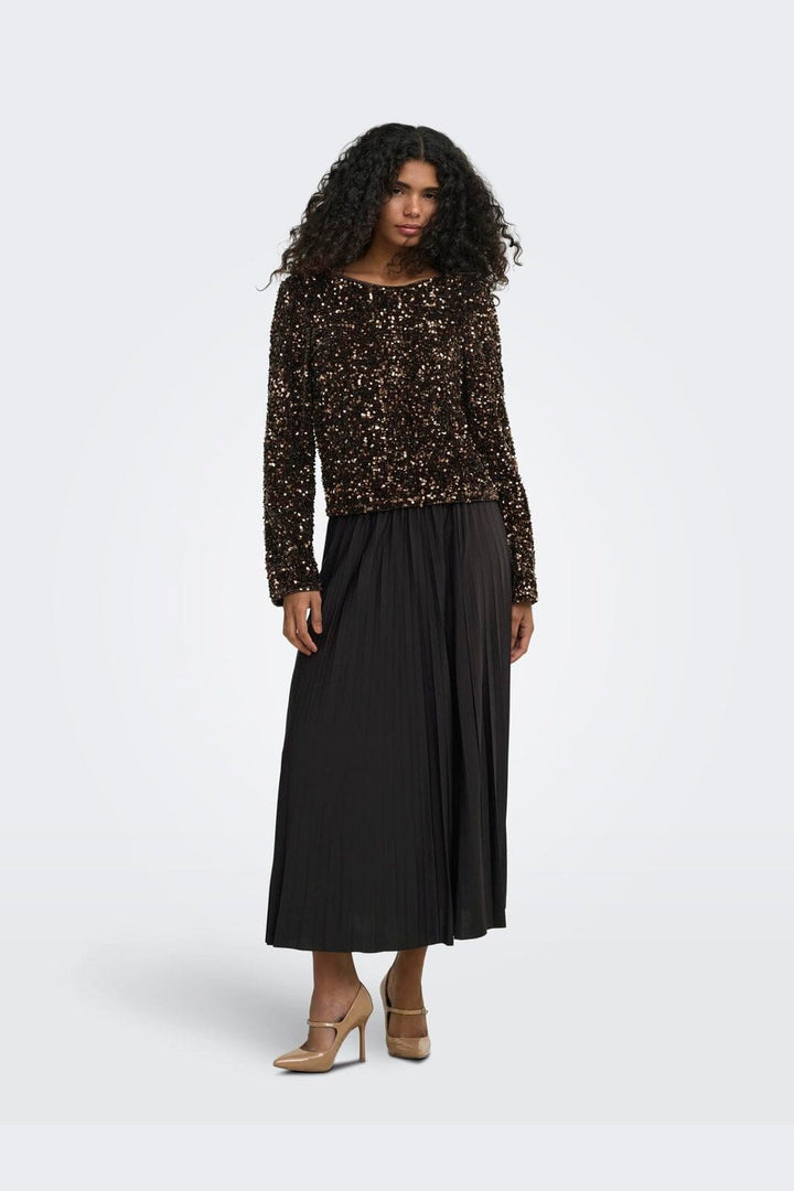 Only - Onlconfidence L/S Sequin Bow Top - 5128065 Chocolate Torte Dtm Sequin + Dtm Bow