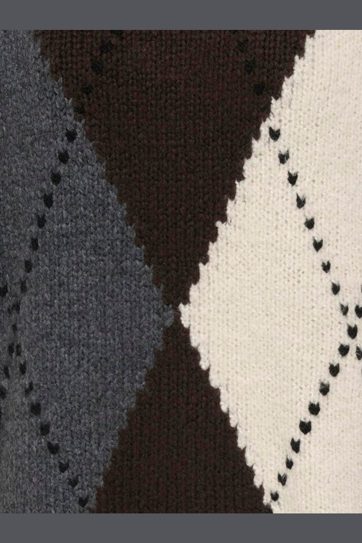 Only - Onlcozy Ls Argyle O-Neck Knt - 5103097 Coffee Bean Argyle/Birch/Dgm/Black