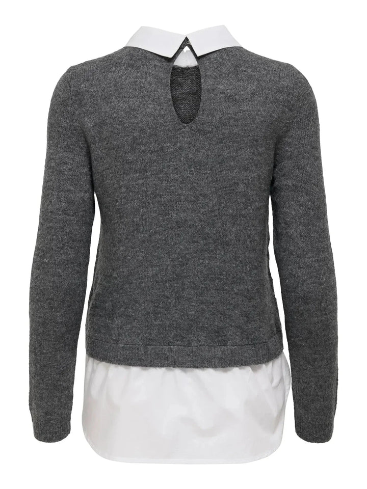 Only - Onldolly Ls Woven Mix Pearl Pull Cc Knt - 4807293 Medium Grey Melange W. Cloud Dancer Woven Mix Strikbluser 