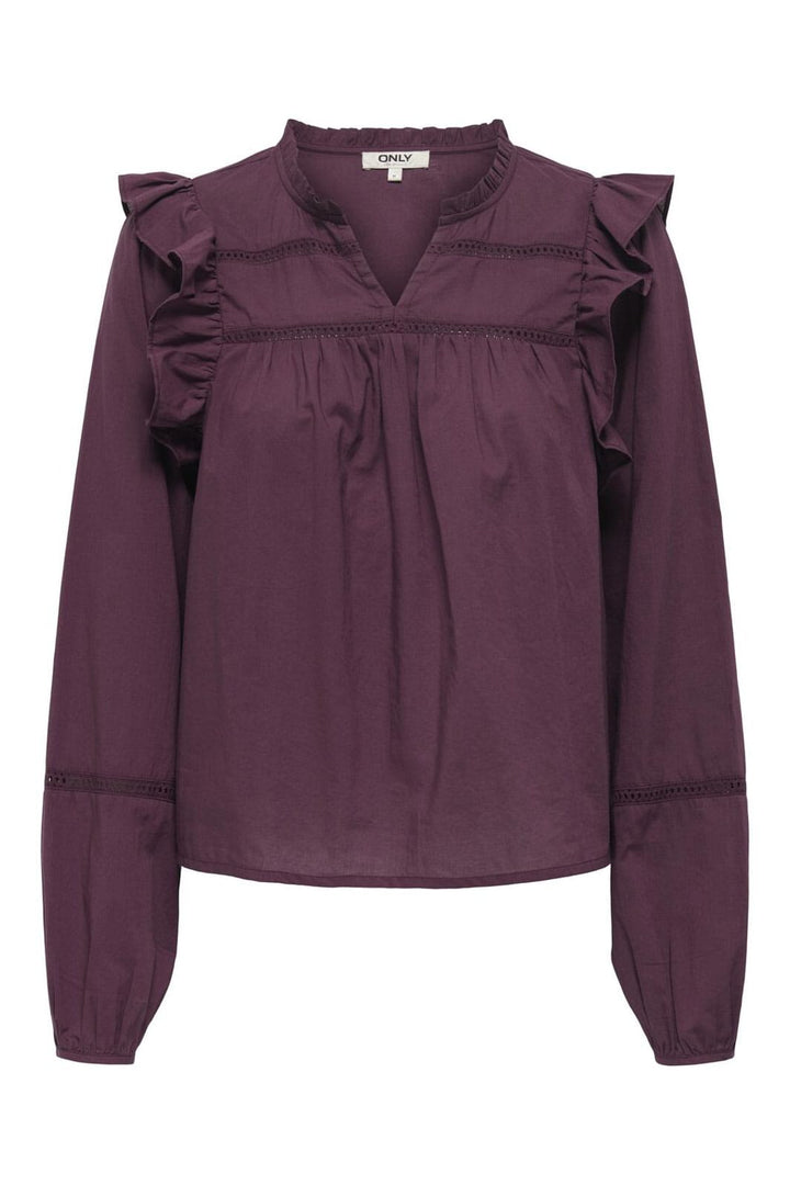 Only - Onledda Life Ls Frill V-Neck Top - 4828555 Mauve Wine