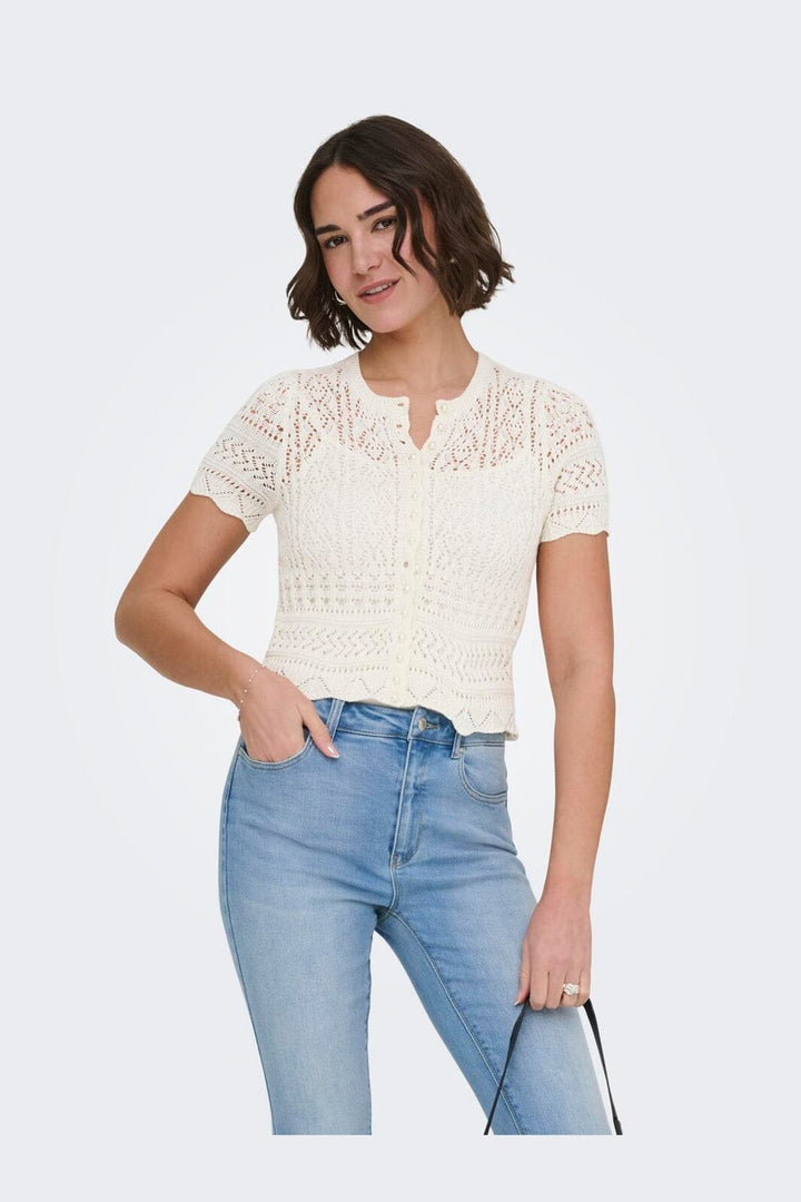 Only - Onlelke Life Ss Pearl Cardigan Cc Knt - 4972395 Birch White Pearl