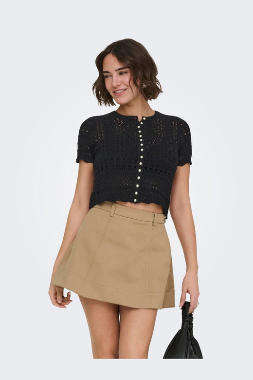 Only - Onlelke Life Ss Pearl Cardigan Cc Knt - 4981973 Black White Pearl