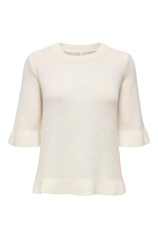 Only - Onlella Ss Frill O-Neck Knt - 4992506 Birch Melange