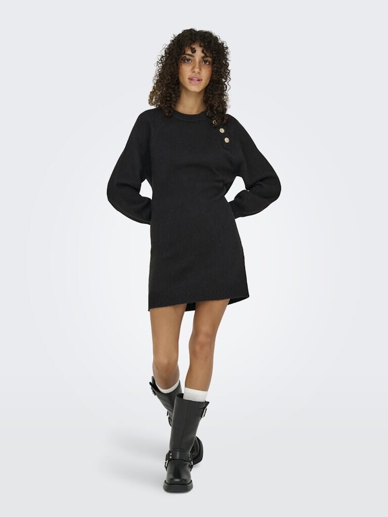 Only - Onlemma Life Ls Button Onec Dress Cc Knt - 4853473 Black Gold Button Kjoler 