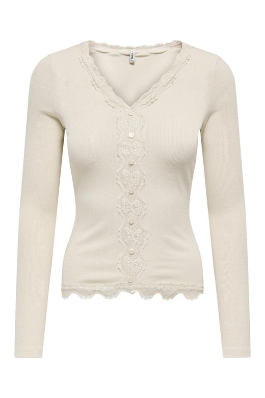 Only - Onlenea L/S Lace Mix Placket Top - 4868805 Birch Pearl Buttons