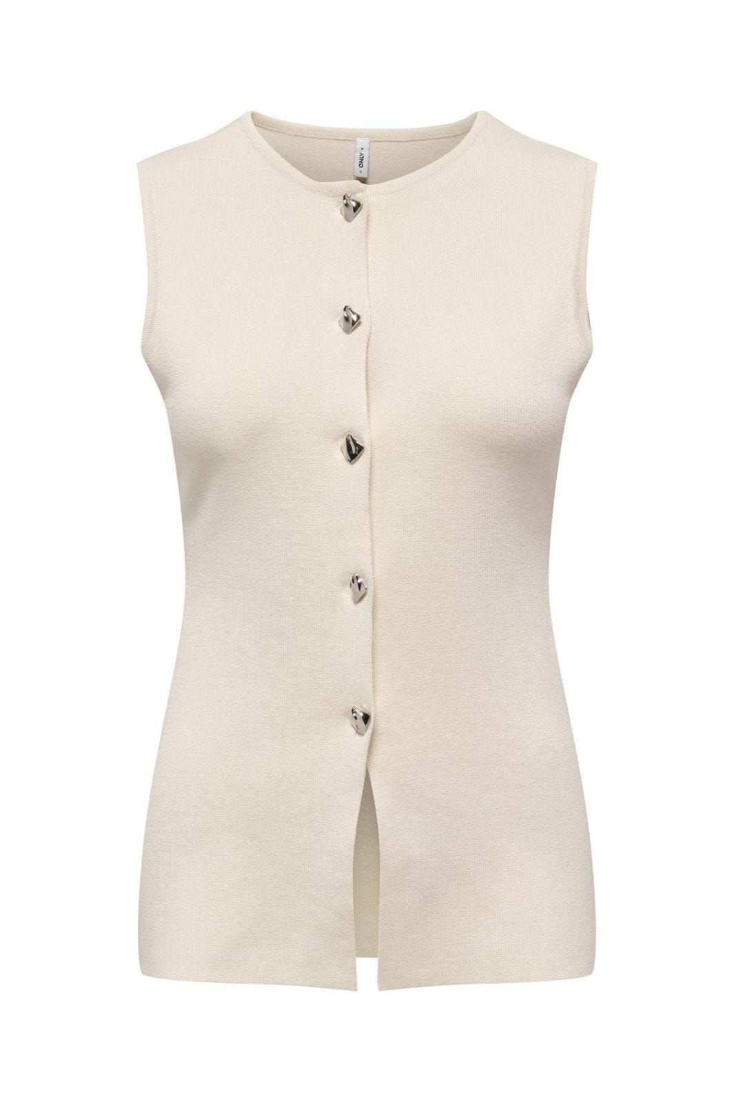 Only - Onlevelin Life Sl Vest Cc Knt - 4972118 Birch Silver Button