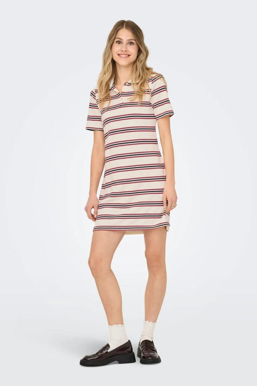 Only - Onlevie S/S Polo Dress 15357166 - 4848808 - Antique White Navy Blazer+Ruby Wine