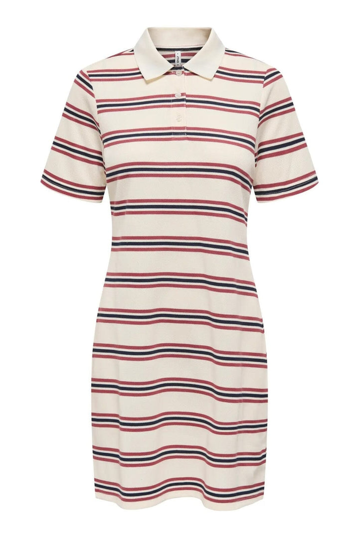 Only - Onlevie S/S Polo Dress 15357166 - 4848808 - Antique White Navy Blazer+Ruby Wine