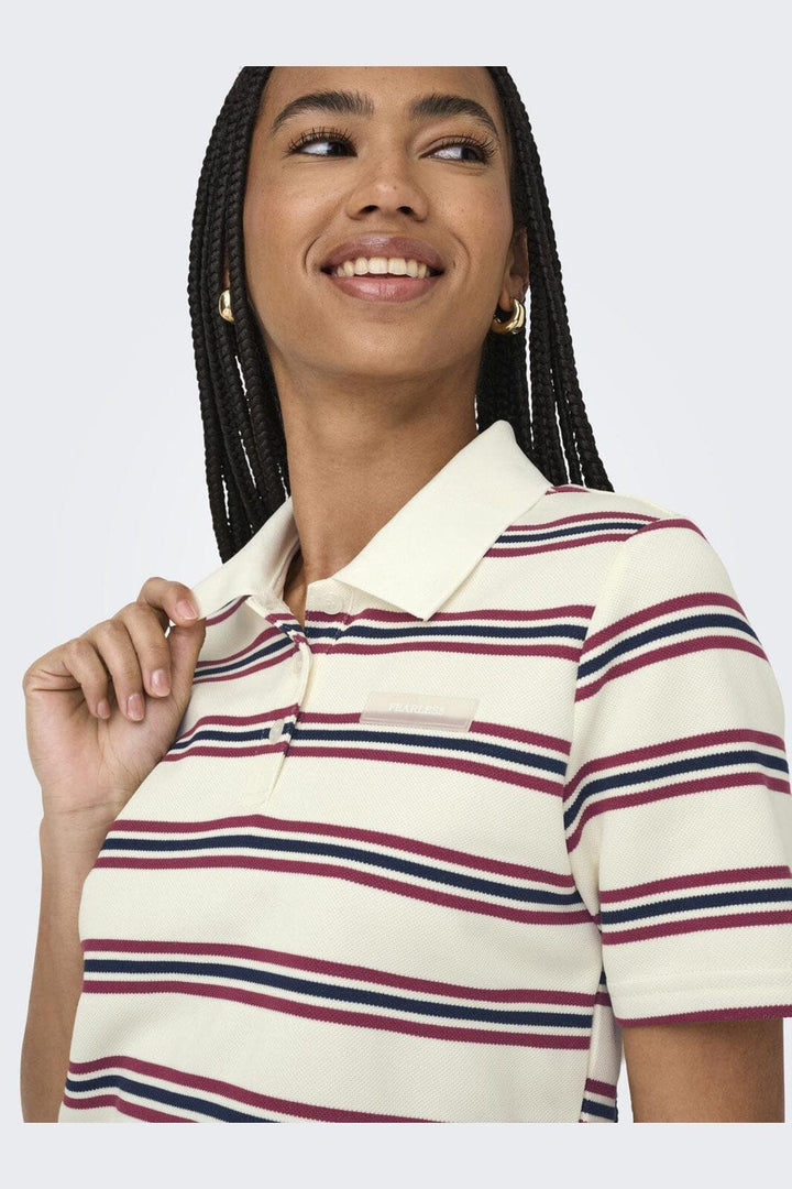Only - Onlevie S/S Polo Top - 4793100 Antique White Navy Blazer+Ruby Wine