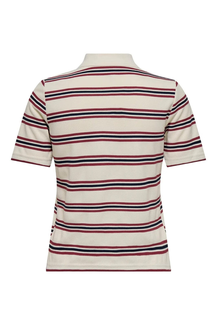 Only - Onlevie S/S Polo Top - 4838509 Antique White Navy Blazer + Ruby Wine (Without Tag)