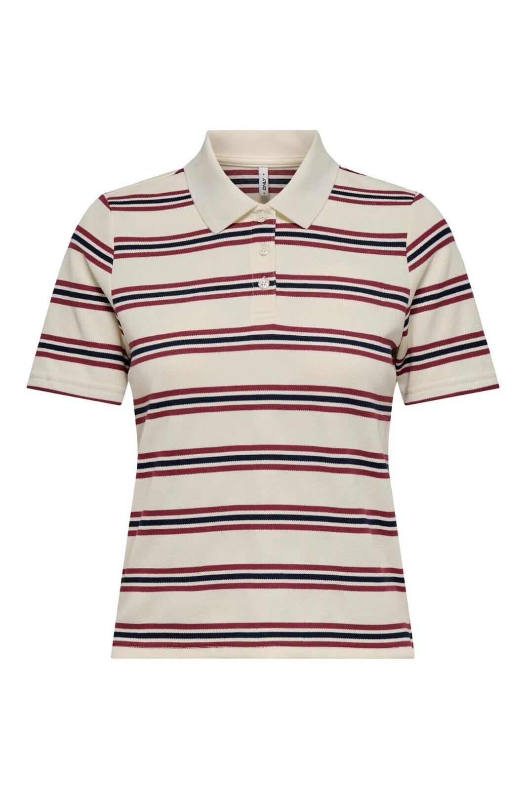 Only - Onlevie S/S Polo Top - 4838509 Antique White Navy Blazer + Ruby Wine (Without Tag)